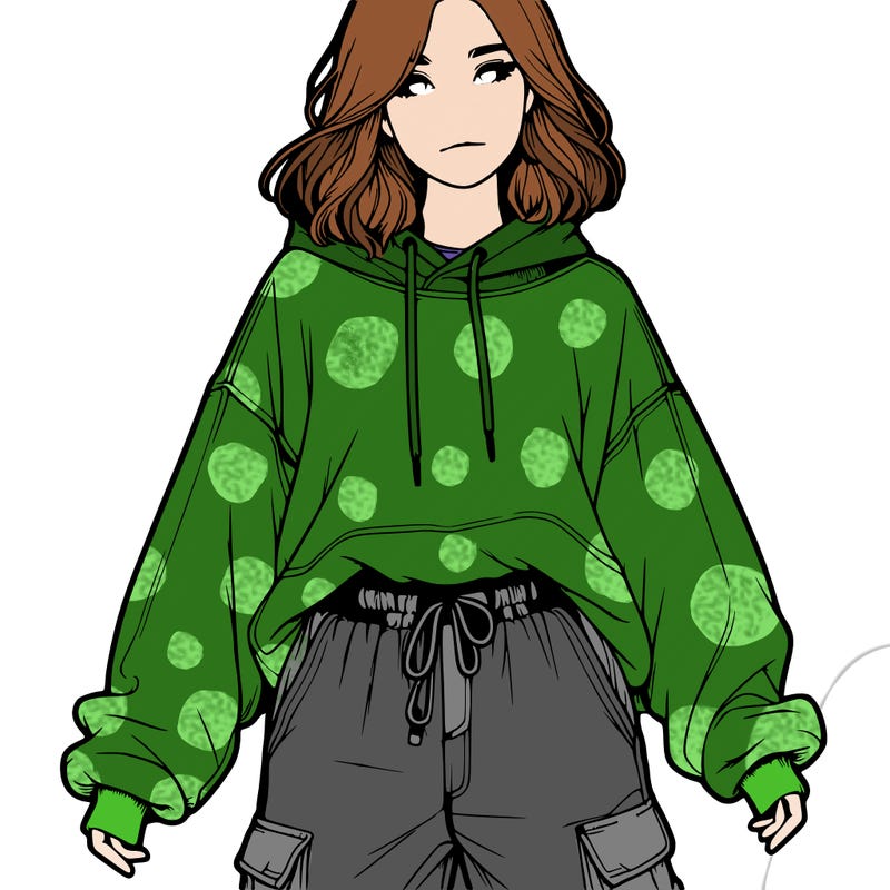 realistic girl in sweatshirt and cargo pants