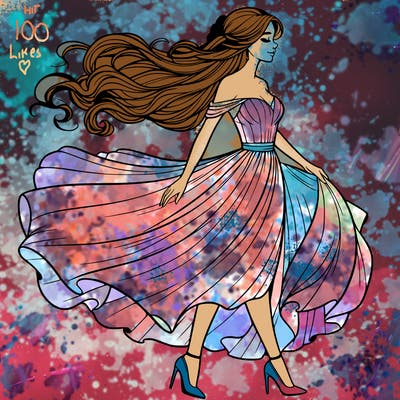realistic woman in a dress flowing in the wind