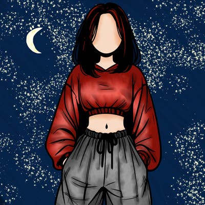 realistic girl faceless with baggy pants and a crop top