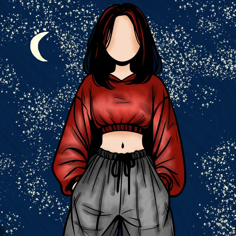 realistic girl faceless with baggy pants and a crop top