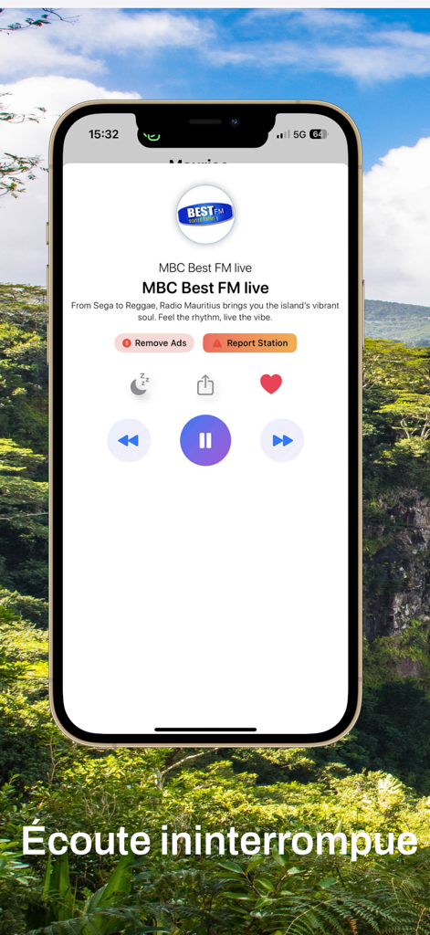 Radio Moris - Mauritius live - Radio Moris app playback interface for MBC Best FM live station