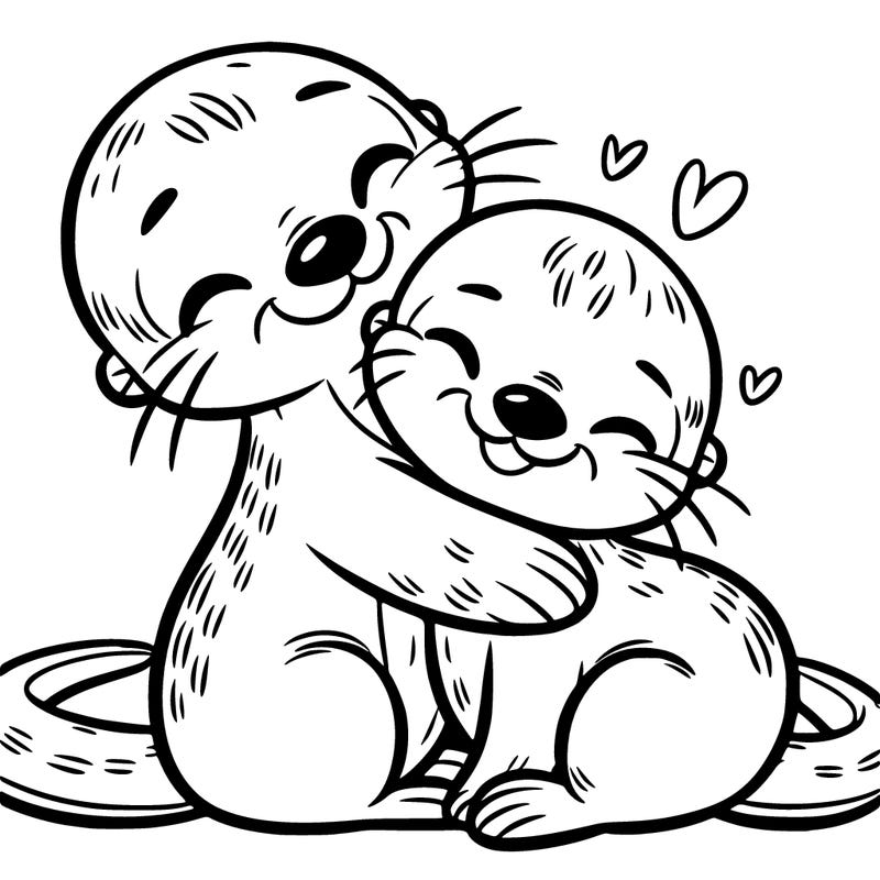 two otters hugging