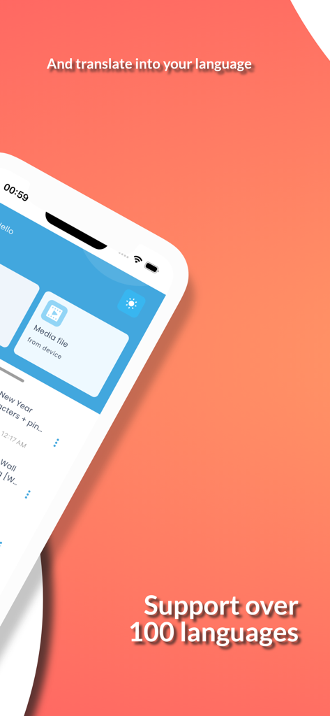 Subai - Screenshot of Subai app interface promoting video translation in over 100 languages