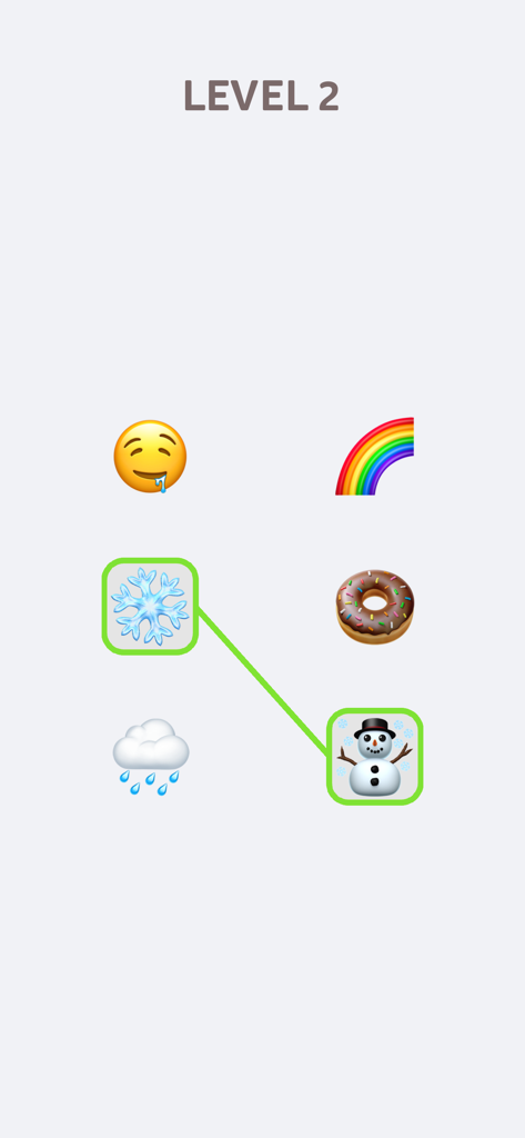 Emoji Puzzle! - 레벨 2에서 눈송이와 눈사람을 연결하는 Emoji 퍼즐의 게임 플레이