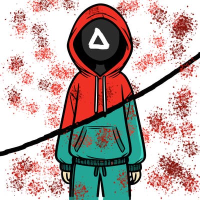 faceless girl in a tracksuit with a hood on and no hair