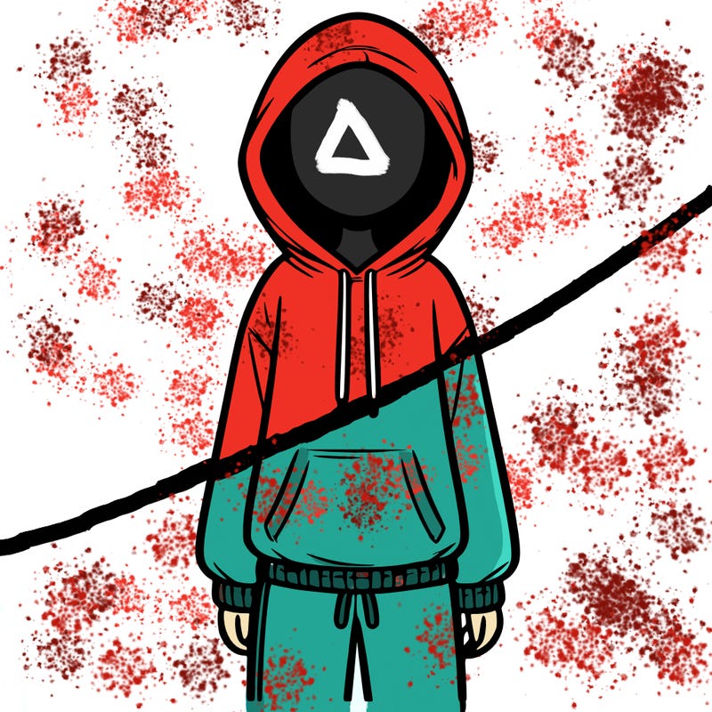 faceless girl in a tracksuit with a hood on and no hair