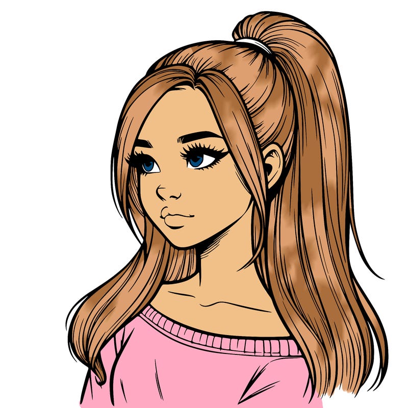 realistic girl with a high ponytail