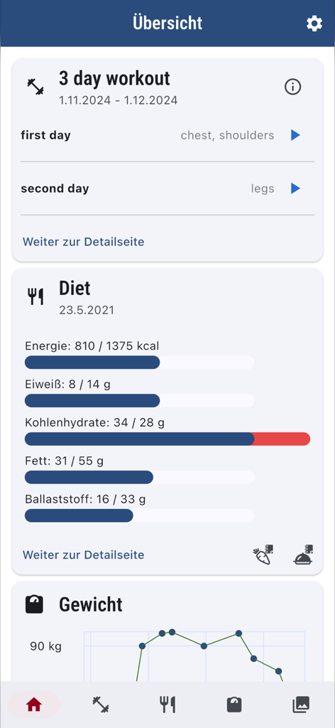 wger Workout Manager - wger Workout Manager dashboard showing fitness plans and nutrition tracking