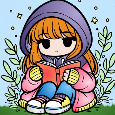 girl in oversized hoodie reading a book