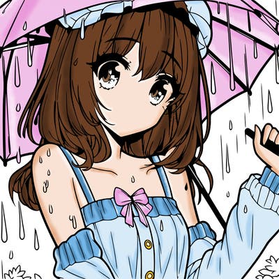 pretty anime girl in the rain