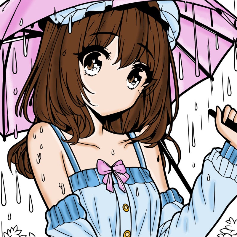 pretty anime girl in the rain