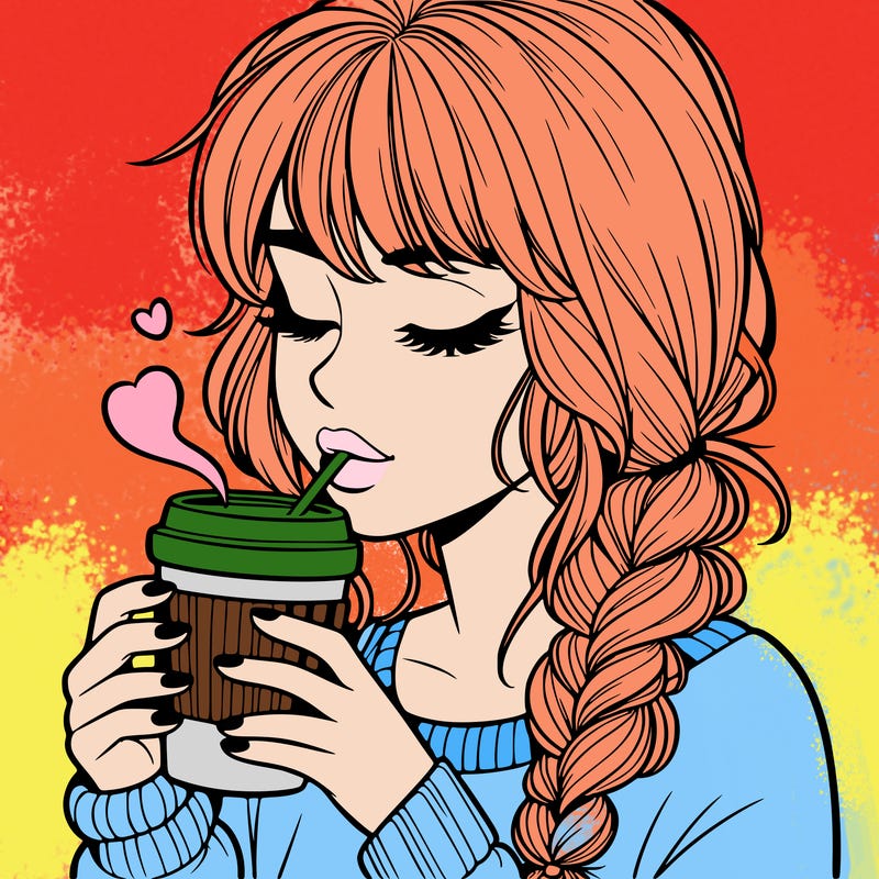 realistic girl drinking coffee