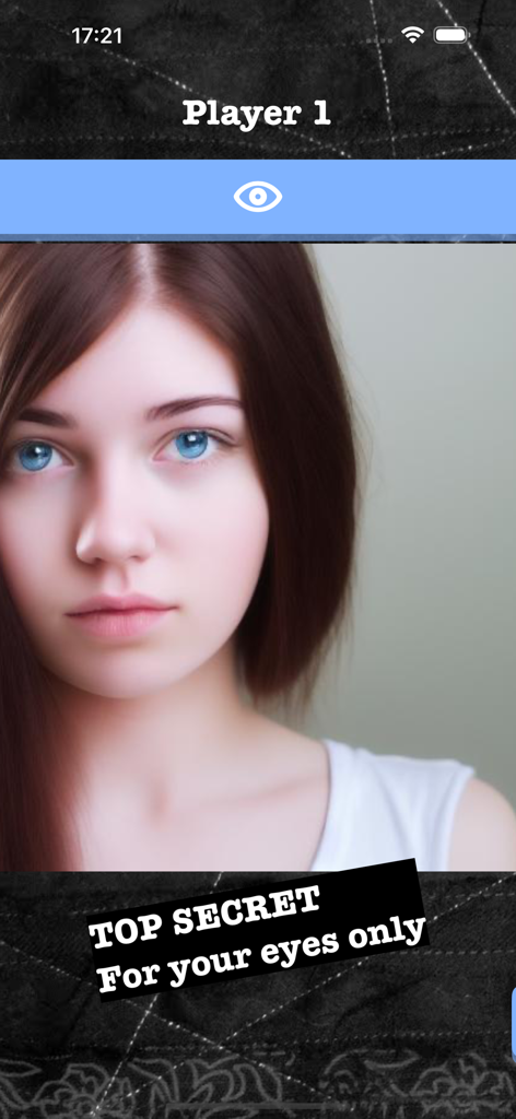 プレイヤー1の秘密のメッセージが表示されているゲームインターフェイス。ソーシャルディダクションパーティーゲーム用。