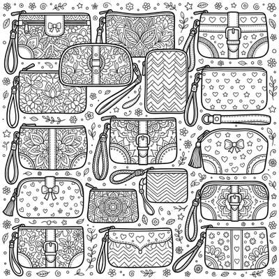 Unleash your child's creativity with this charming coloring page featuring a delightful assortment of wristlet bags. Each bag boasts unique patterns, offering endless possibilities for colorful expression.