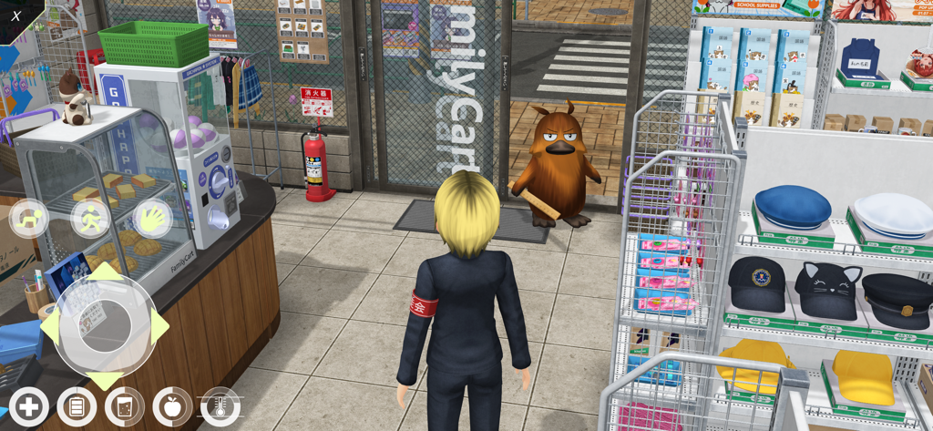 Anime City - A character inside a convenience store with survival icons in Anime City gameplay