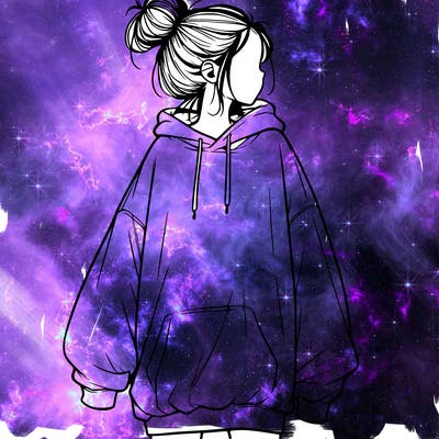 realistic girl with a oversized sweatshirt on and a bun