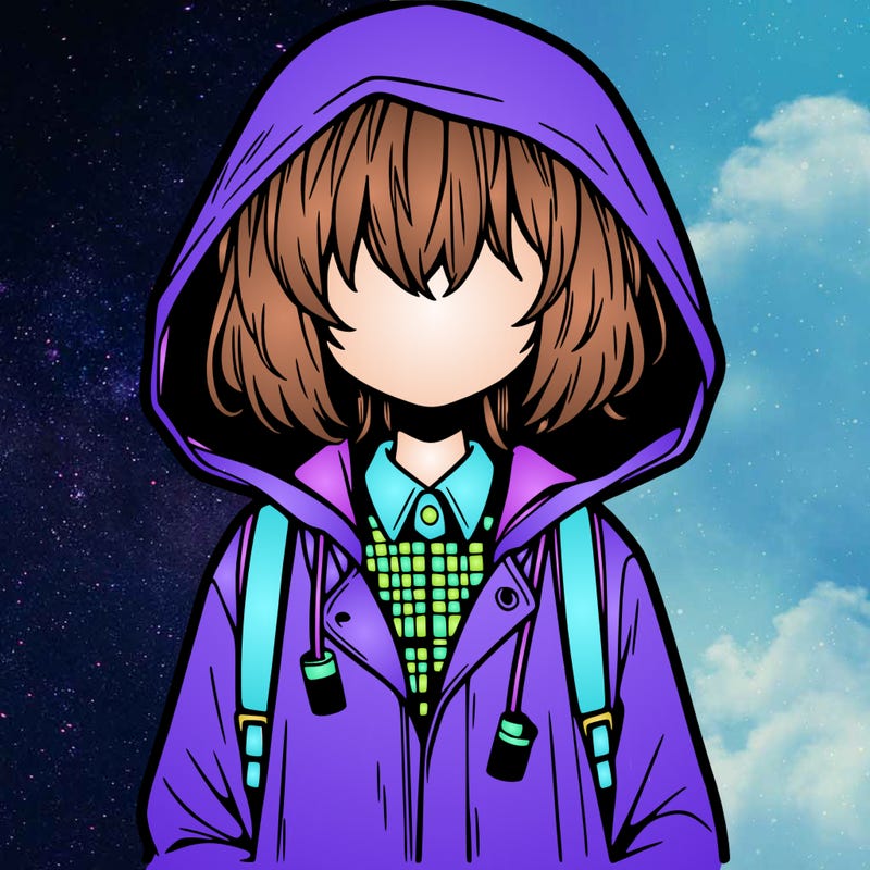 little anime girl in a raincoat her hair is covering her eyes she has a lighter