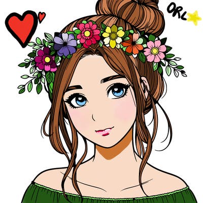 realistic girl with a flower crown and a bun