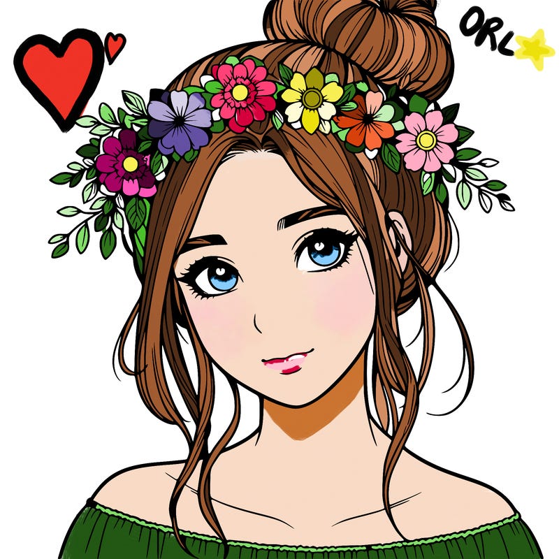 realistic girl with a flower crown and a bun
