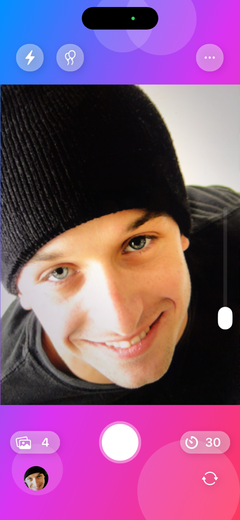 Self Timer - Interface da câmera do aplicativo Temporizador com visualização de selfie e temporizador de contagem regressiva