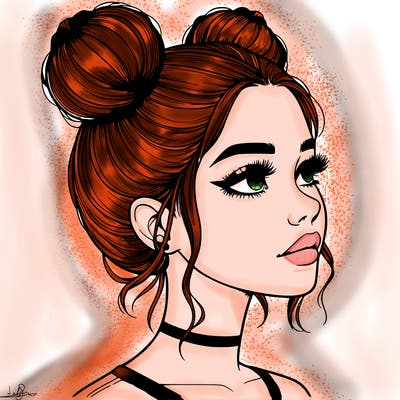 realistic girl with buns on the top of her head