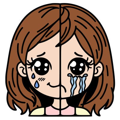 half happy girl half crying girl