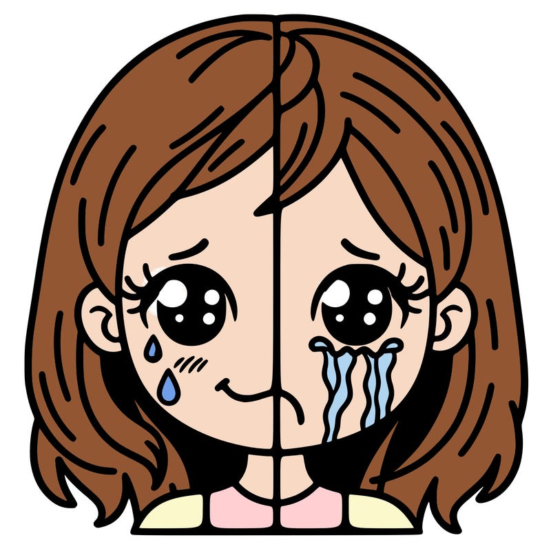 half happy girl half crying girl