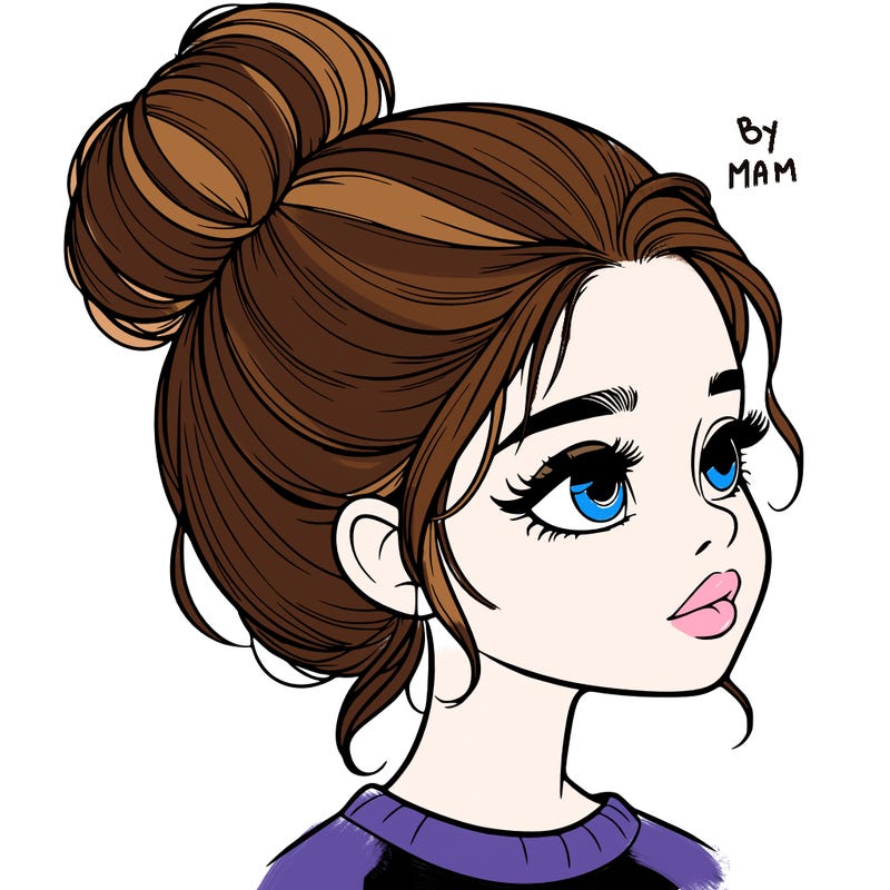 realistic girl with bun