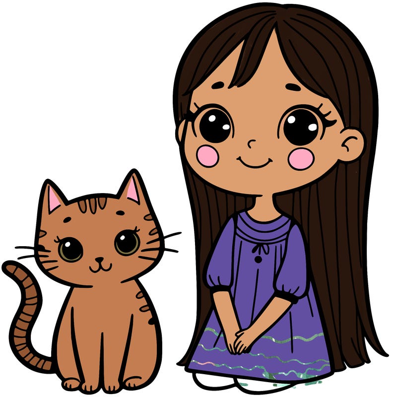 girl and cat
