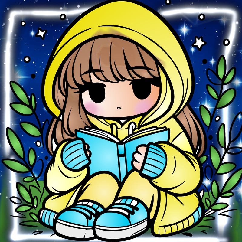 girl in oversized hoodie reading a book