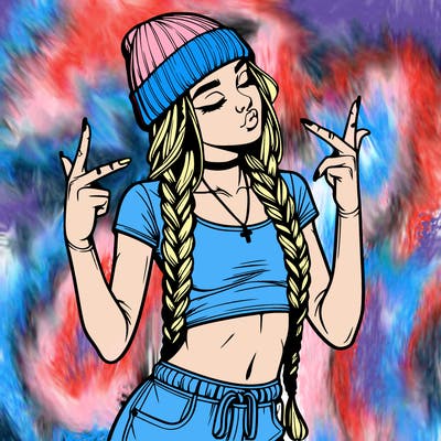 realistic teenage girl with braids and a beanie and crop top doing 🫶🏼