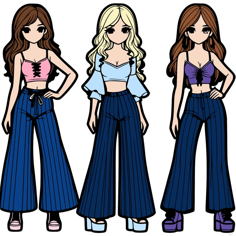 girls with flare pants and crop tops realistic