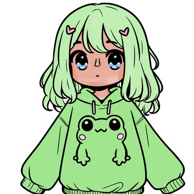 girl wearing frogging sweatshirt