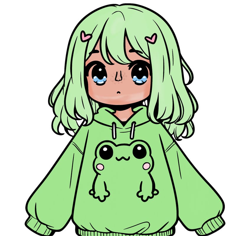girl wearing frogging sweatshirt