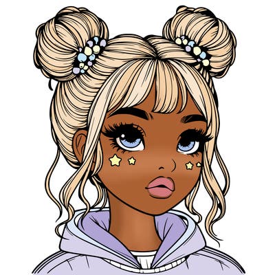 realistic girl with space buns