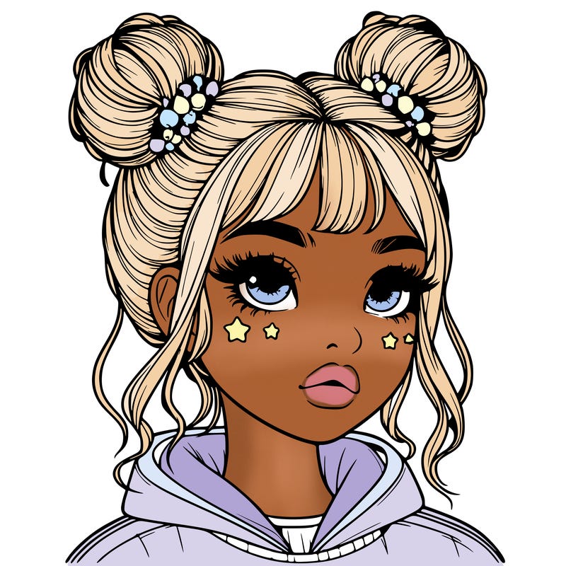 realistic girl with space buns