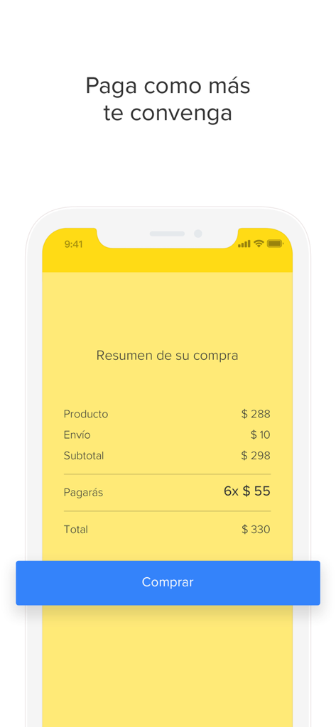 Mercado Libre: Compras Online - Écran de paiement de l'application Mercado Libre montrant le résumé de l'achat et les options de paiement en plusieurs fois en espagnol