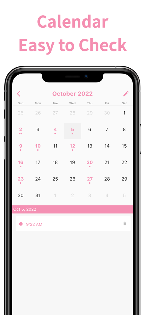 Monthly bowel movement tracking calendar in the Poop Tracker app showing daily logs