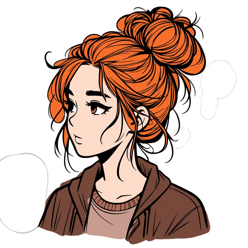 realistic teenage girl with a messy bun