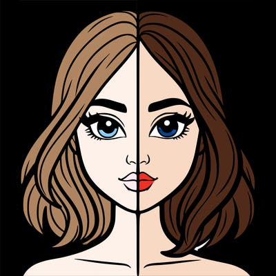 a woman divided in half