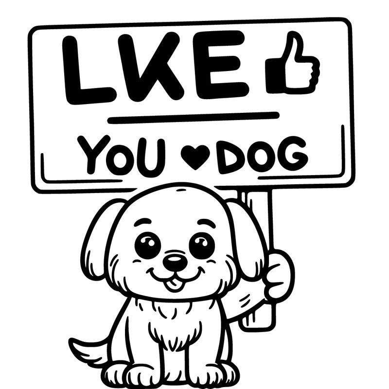 a little puppy holding a sign that says like if you love dogs