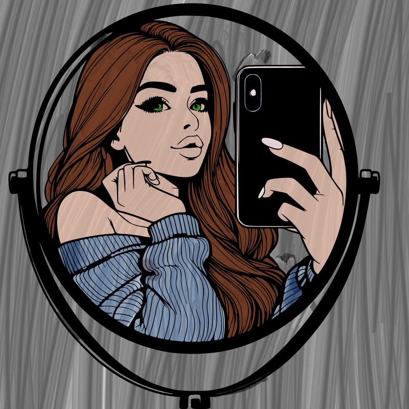 realistic girl taking mirror selfie beautiful