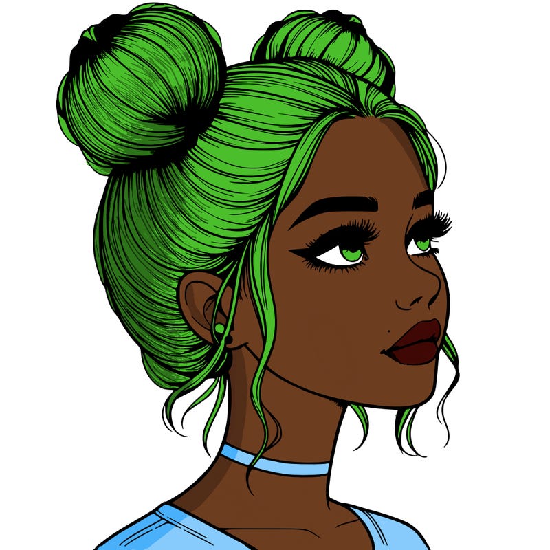 realistic girl with buns on the top of her head