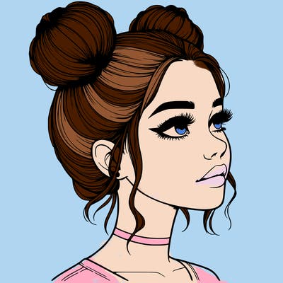 realistic girl with buns on the top of her head