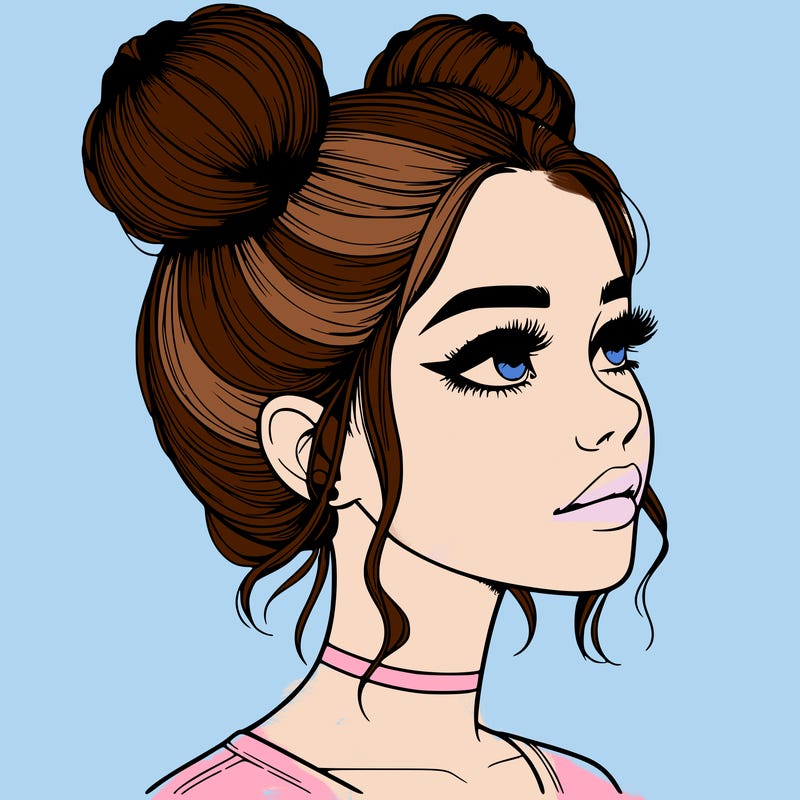 realistic girl with buns on the top of her head