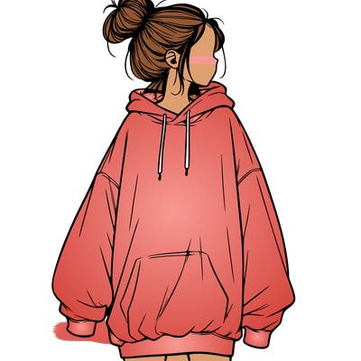 realistic girl with a oversized sweatshirt on and a bun