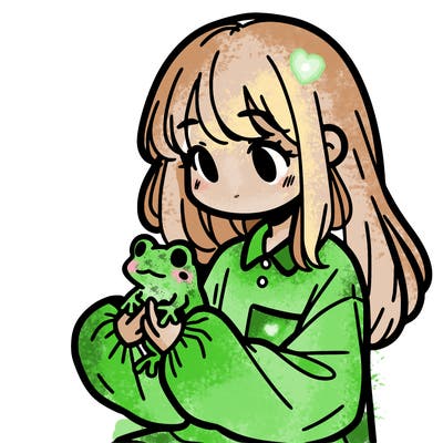 girl with long hair and a oversized shirt. and she is holding a frog