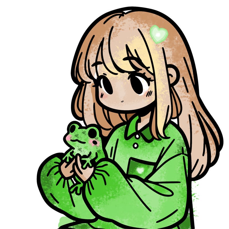 girl with long hair and a oversized shirt. and she is holding a frog
