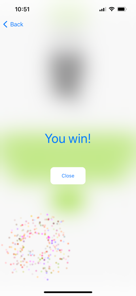 Success screen in the Hanging Cat mobile game showing a You win message