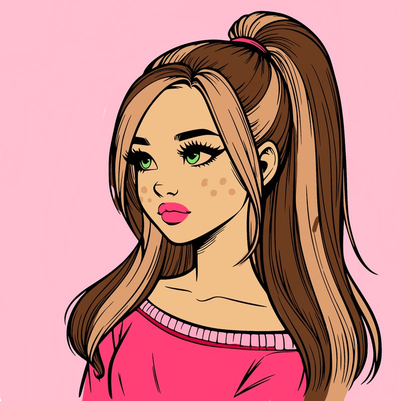 realistic girl with a high ponytail